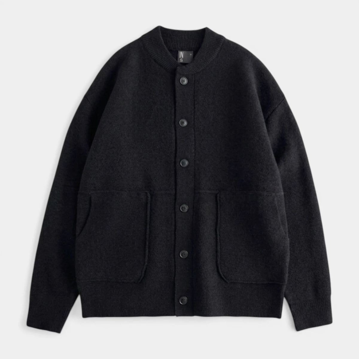 Button-Up Knit Cardigan Ribbed Trim Relaxed Fit for Men