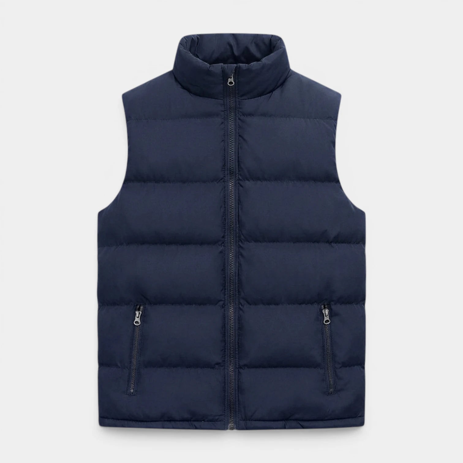 Quilted Puffer Vest Zip-Up Stand Collar Sleeveless Regular Fit for Men