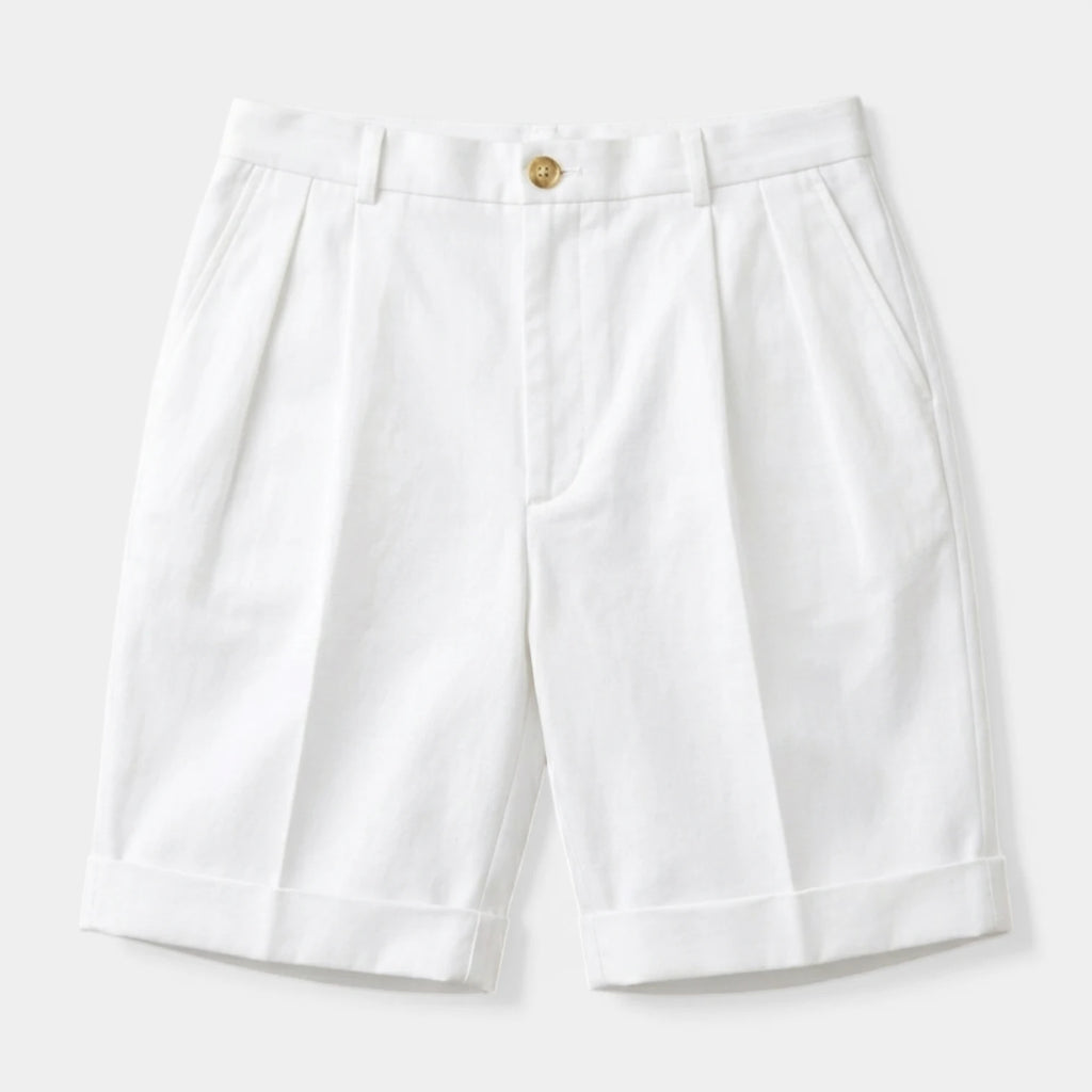 Pleated Tailored Shorts Cuffed Hem Regular Fit for Men