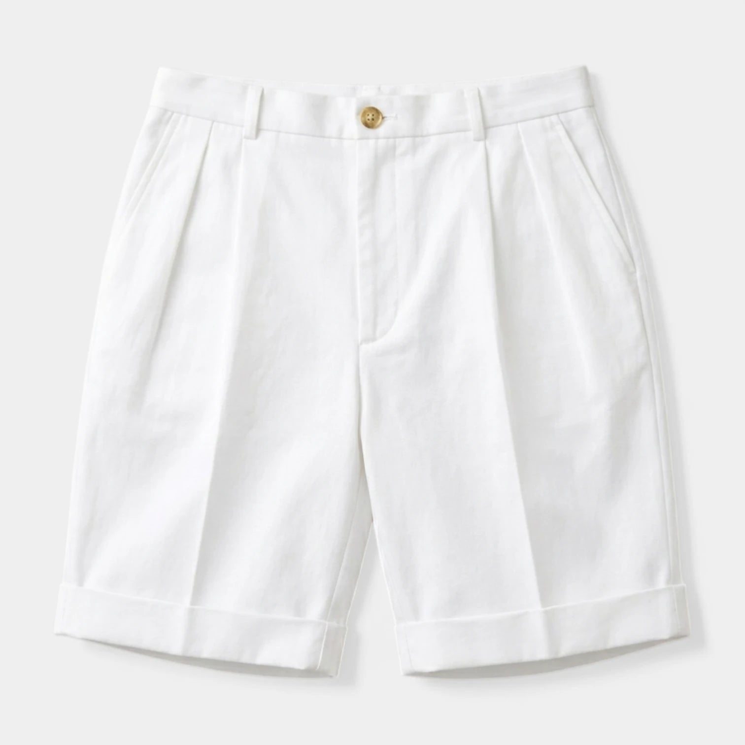 Pleated Tailored Shorts Cuffed Hem Regular Fit for Men