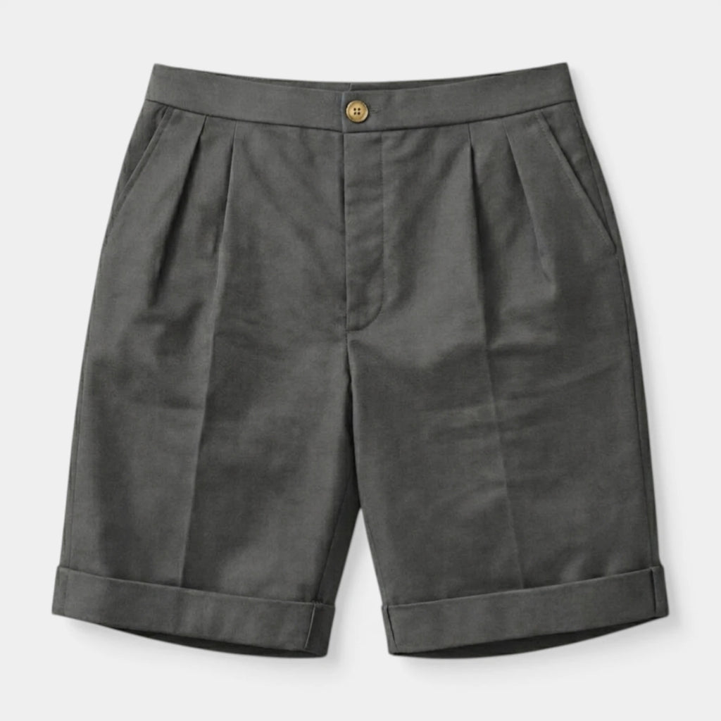 Pleated Tailored Shorts Cuffed Hem Regular Fit for Men