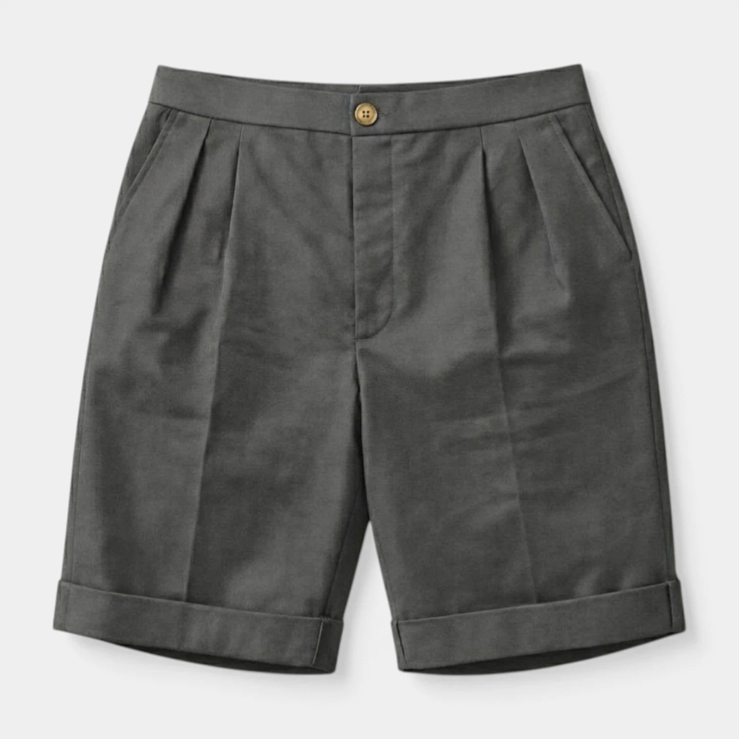 Pleated Tailored Shorts Cuffed Hem Regular Fit for Men