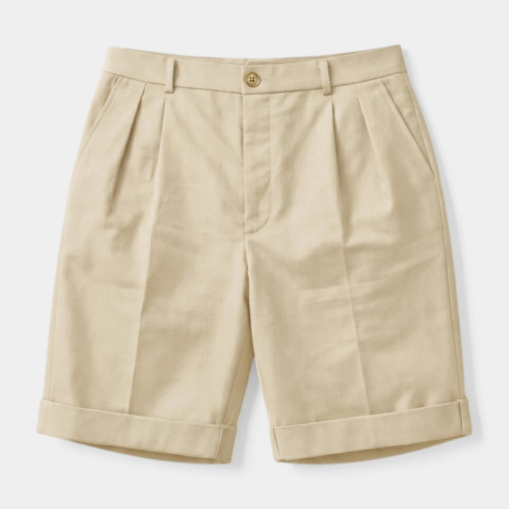 Pleated Tailored Shorts Cuffed Hem Regular Fit for Men