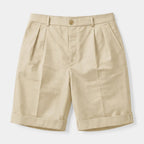 Pleated Tailored Shorts Cuffed Hem Regular Fit for Men