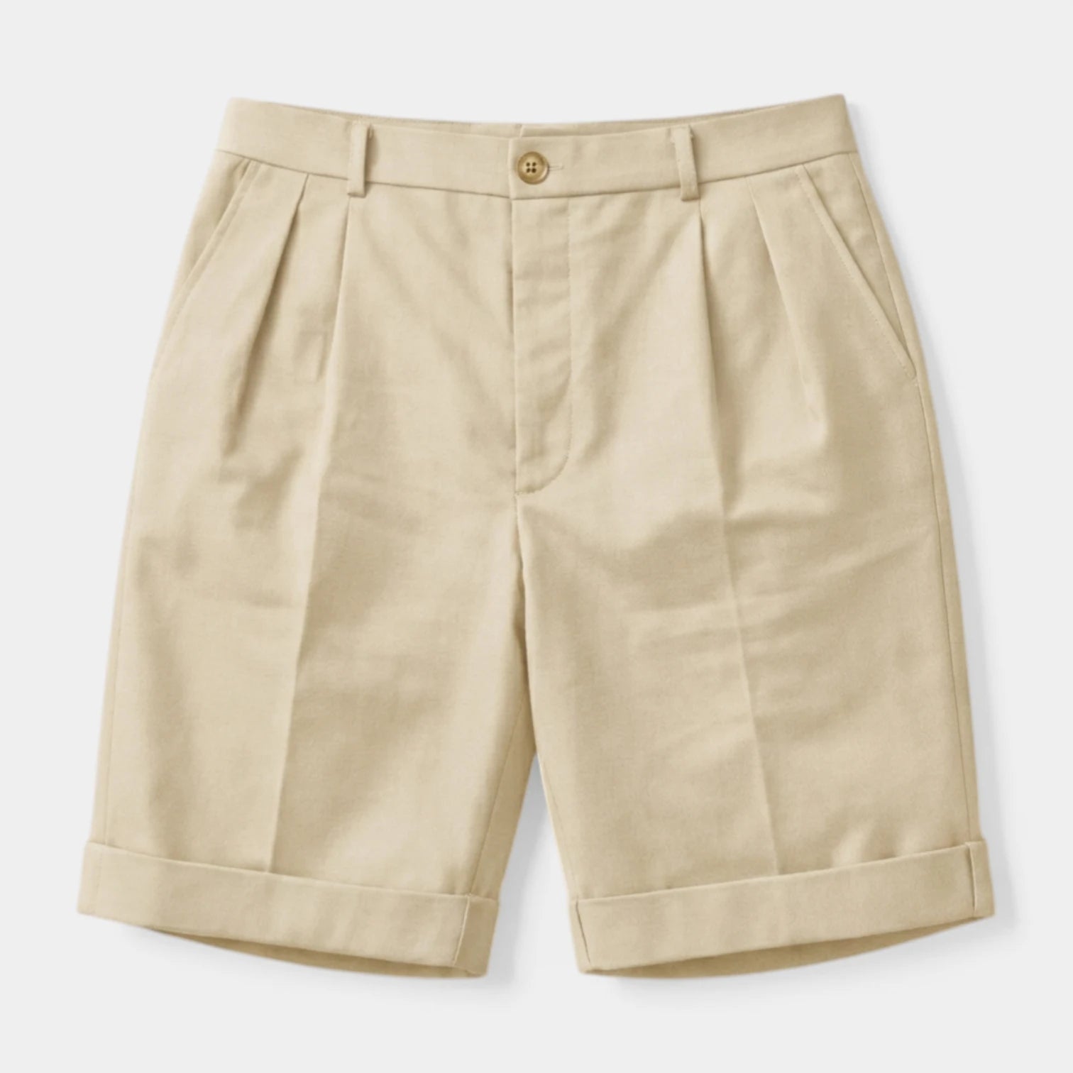 Pleated Tailored Shorts Cuffed Hem Regular Fit for Men