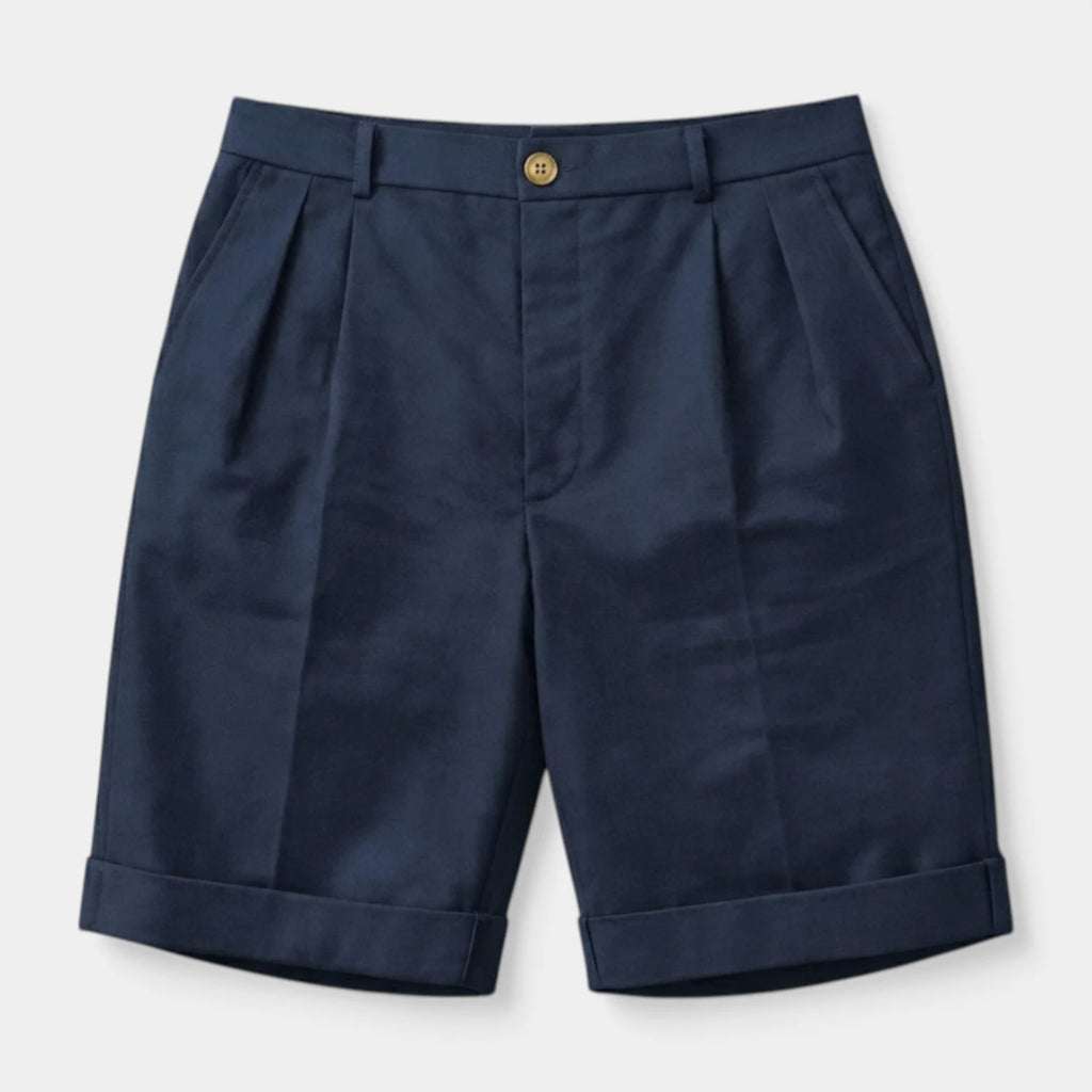 Pleated Tailored Shorts Cuffed Hem Regular Fit for Men