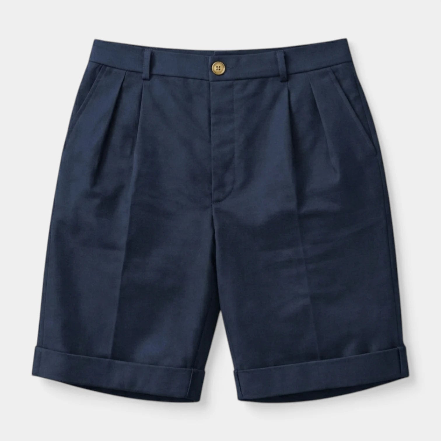 Pleated Tailored Shorts Cuffed Hem Regular Fit for Men
