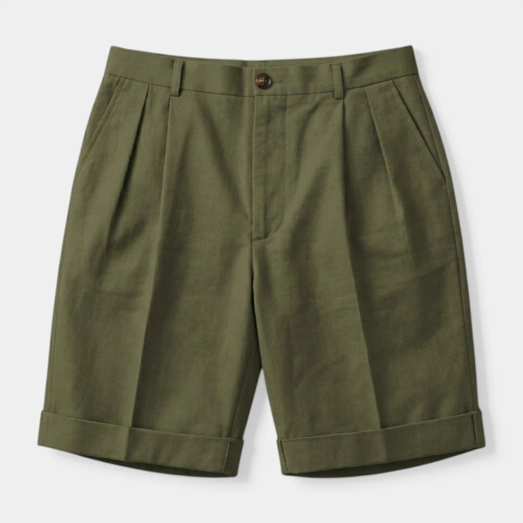 Pleated Tailored Shorts Cuffed Hem Regular Fit for Men