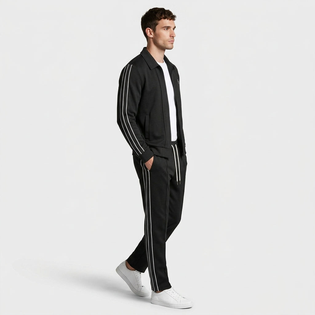 Tracksuit Set Zip-Up Jacket Drawstring Pants Stripe for Men