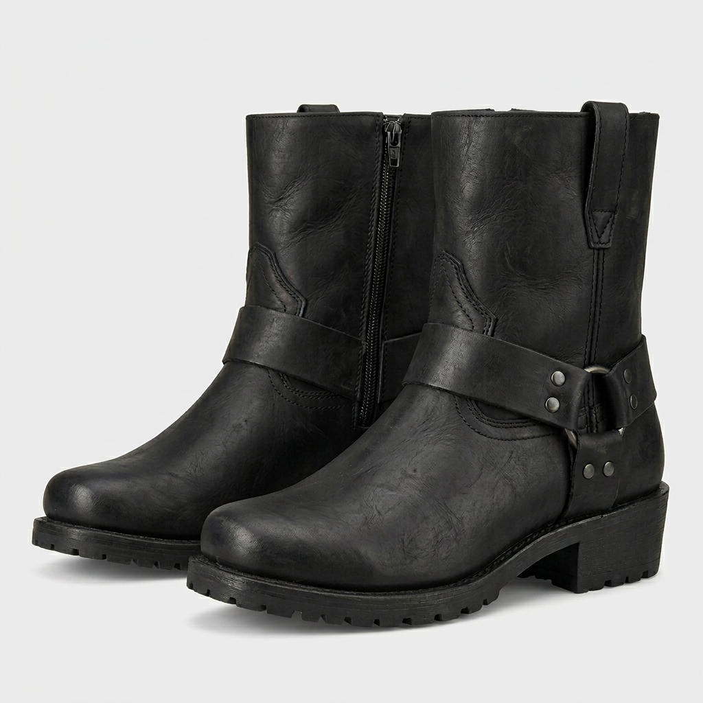 Leather Strap Ankle Boots Rugged Construction for Men