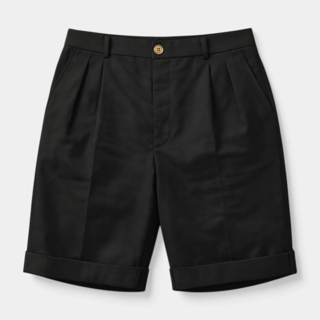 Pleated Tailored Shorts Cuffed Hem Regular Fit for Men