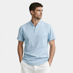 Textured Henley Shirt Stand Collar Relaxed Fit for Men