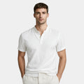 Textured Henley Shirt Stand Collar Relaxed Fit for Men