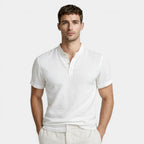 Textured Henley Shirt Stand Collar Relaxed Fit for Men