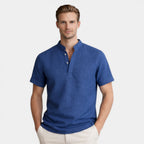 Textured Henley Shirt Stand Collar Relaxed Fit for Men