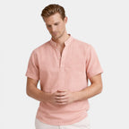 Textured Henley Shirt Stand Collar Relaxed Fit for Men