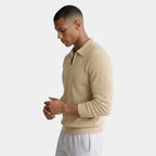 Half-Zip Ribbed Knit Polo Sweater Regular Fit for Men