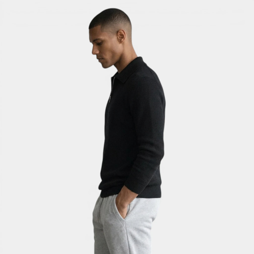 Half-Zip Ribbed Knit Polo Sweater Regular Fit for Men