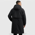 Hooded Longline Trench Coat Zip-Up Button Front for Men