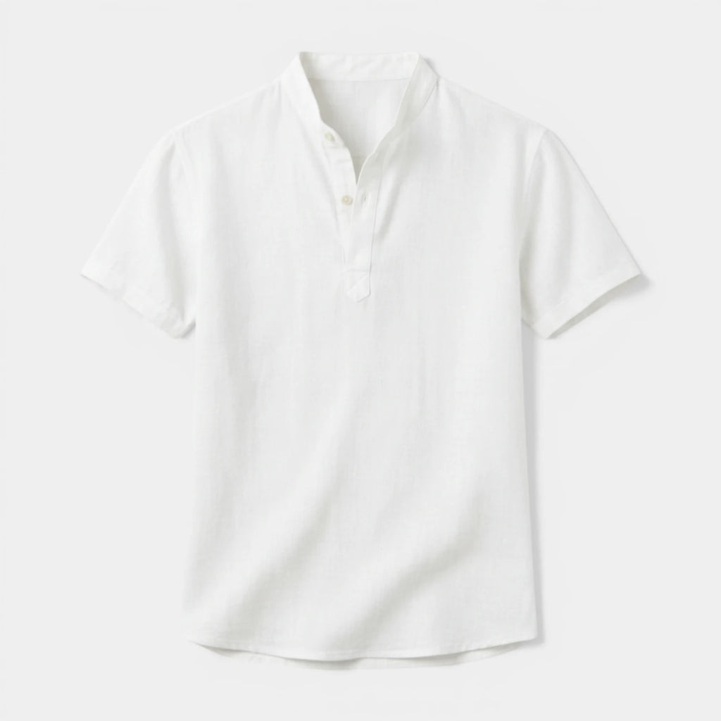 Textured Henley Shirt Stand Collar Relaxed Fit for Men
