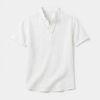 Textured Henley Shirt Stand Collar Relaxed Fit for Men