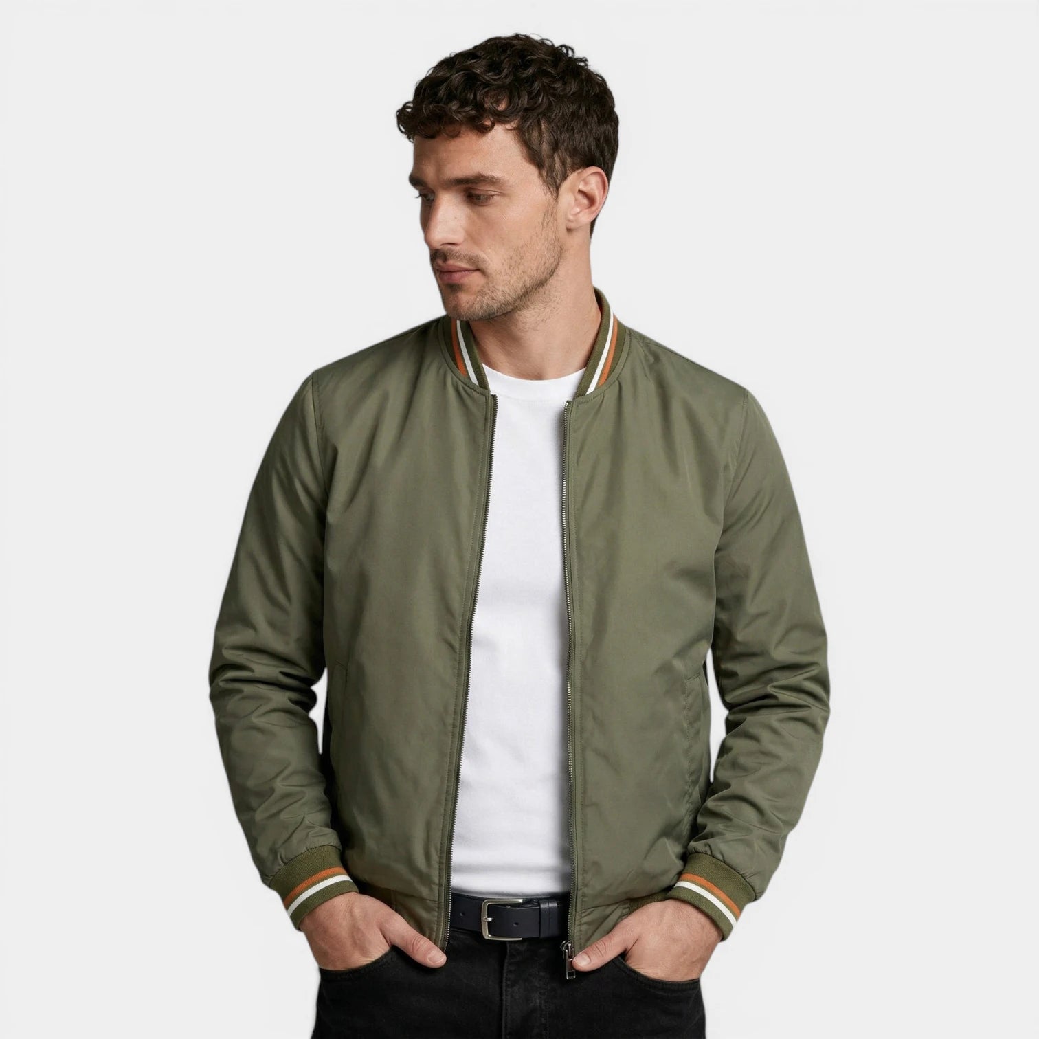 Zip-Up Lightweight Bomber Jacket Regular Fit for Men