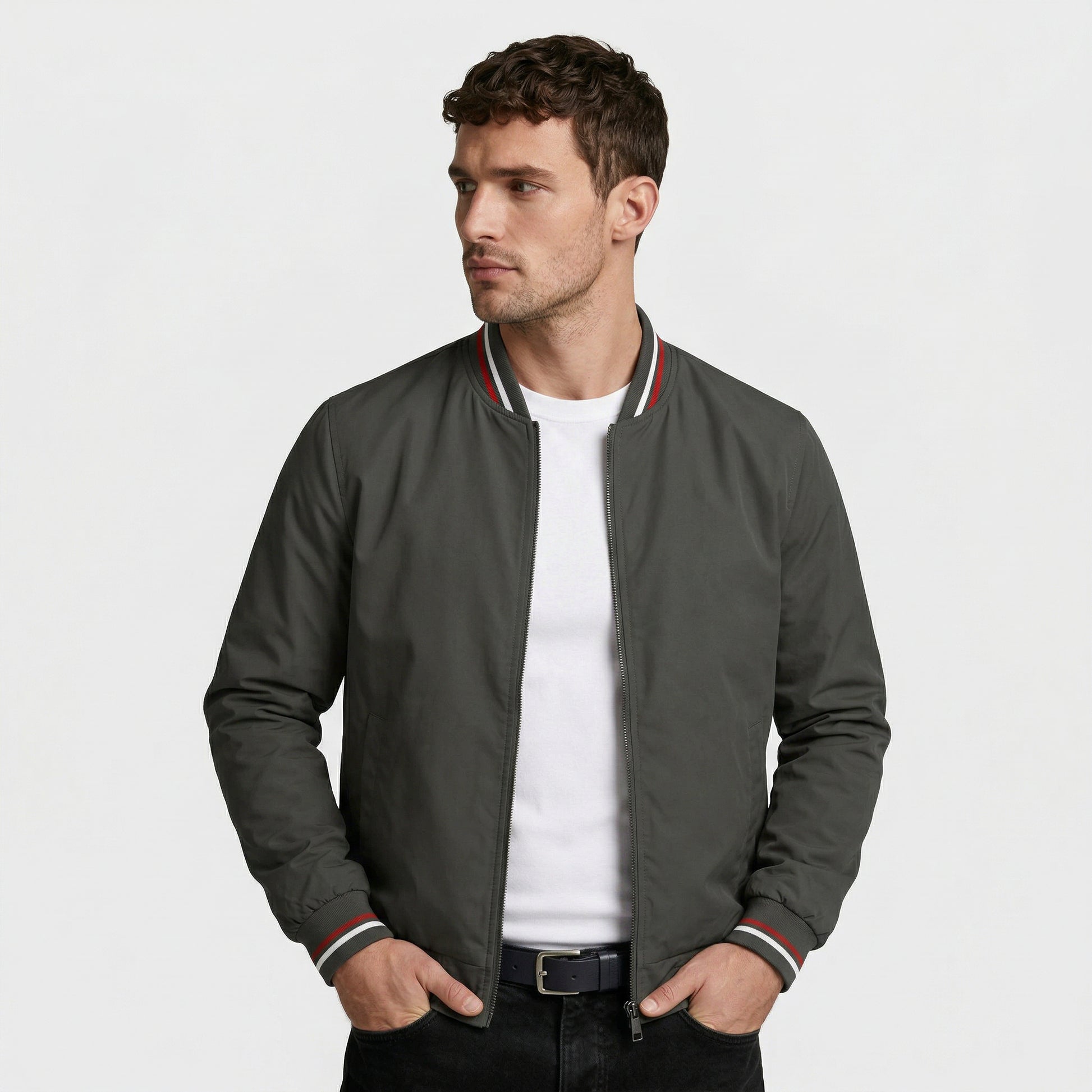 Zip-Up Lightweight Bomber Jacket Regular Fit for Men