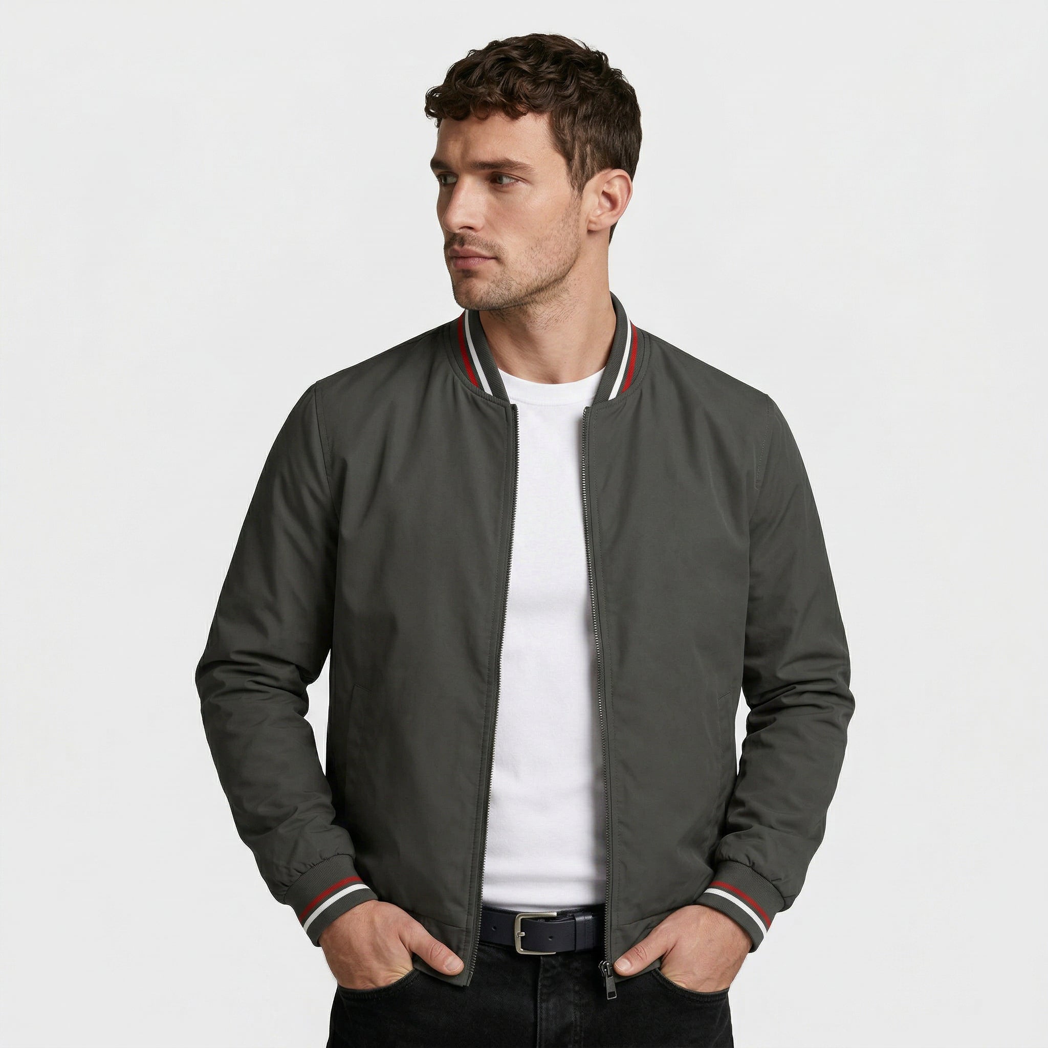Zip-Up Lightweight Bomber Jacket Regular Fit for Men