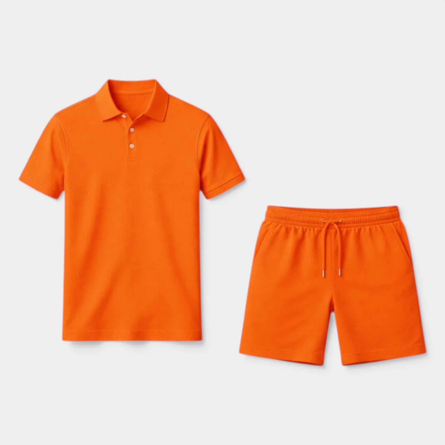 Textured Polo Shirt Drawstring Shorts Set for Men