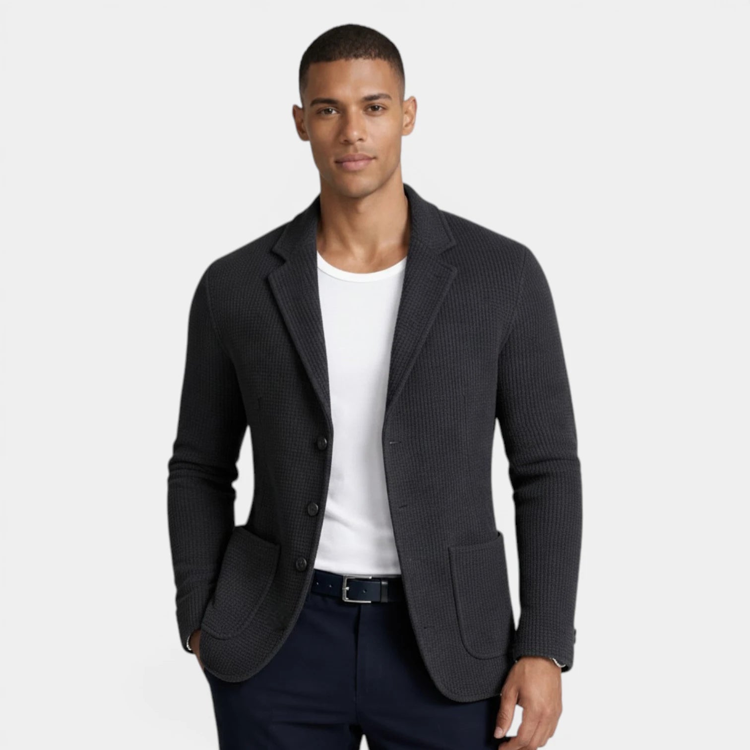 Up Knit Blazer Notch Lapel Textured Finish Regular Fit Jacket for Men