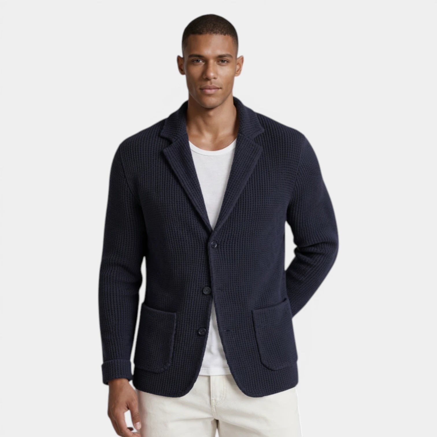 Up Knit Blazer Notch Lapel Textured Finish Regular Fit Jacket for Men