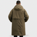 Hooded Longline Trench Coat Zip-Up Button Front for Men