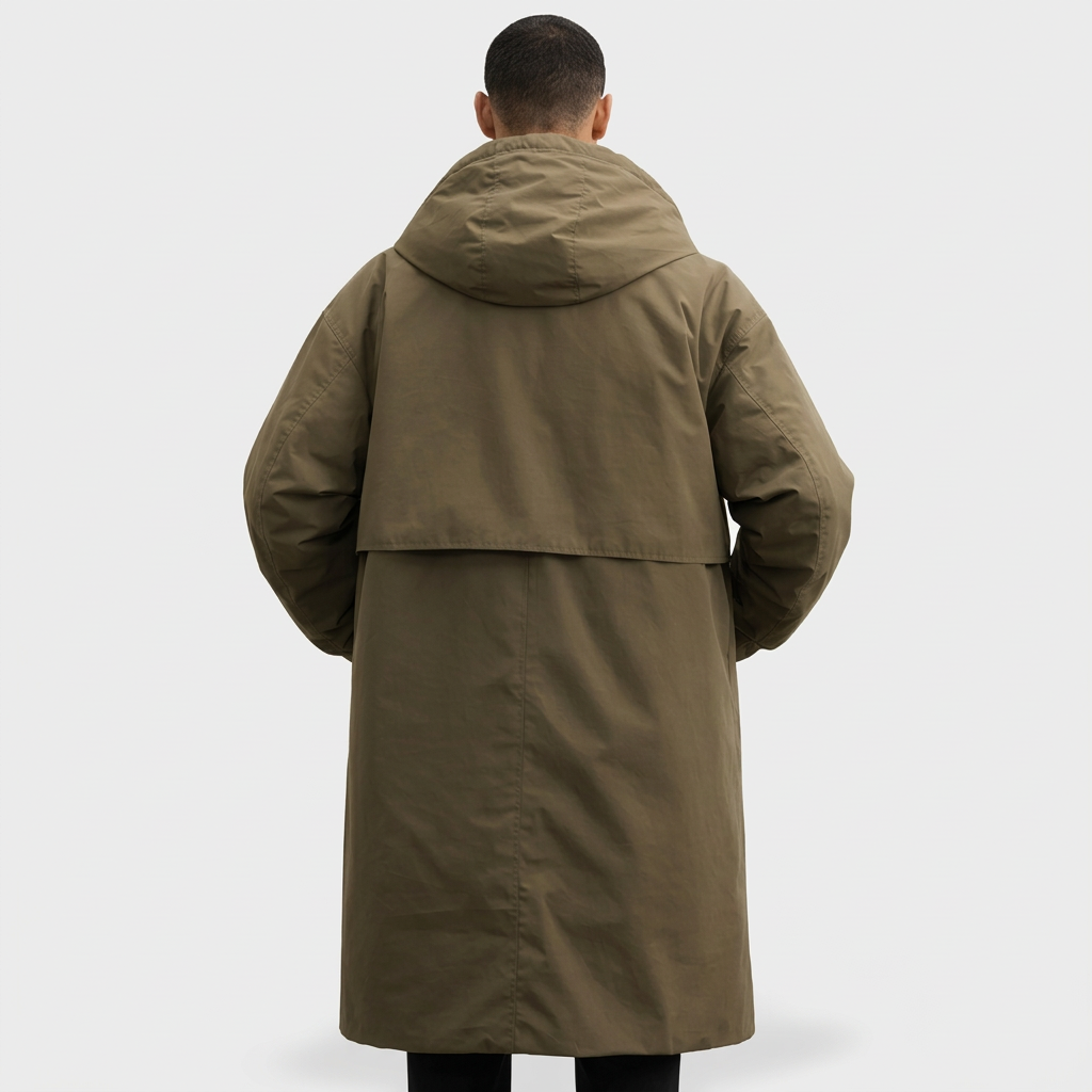 Hooded Longline Trench Coat Zip-Up Button Front for Men
