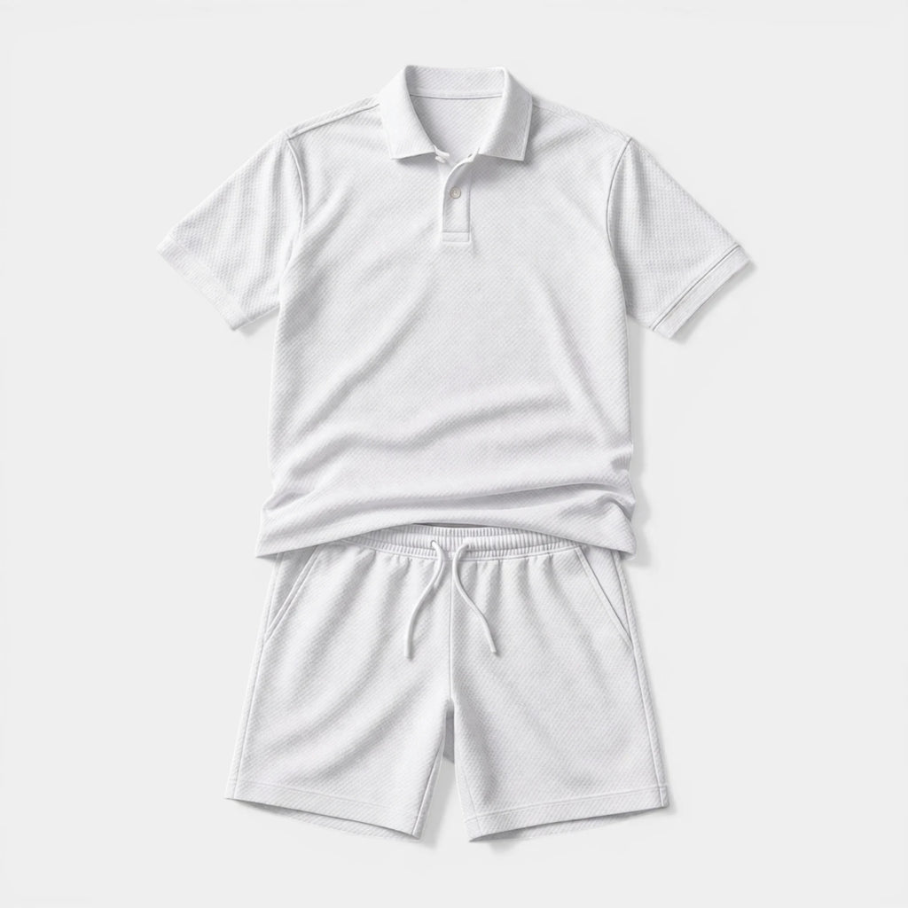 Polo Shirt and Shorts Set Drawstring Waist for Men