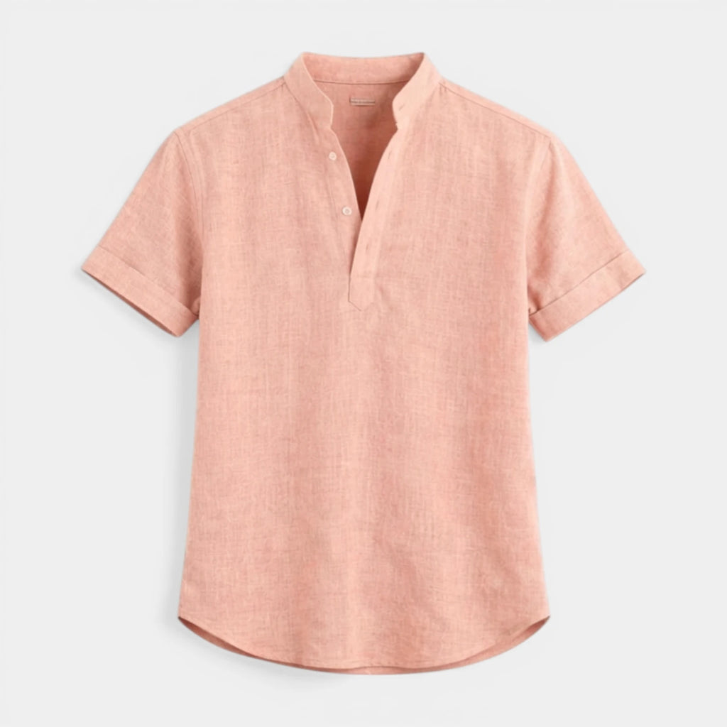 Textured Henley Shirt Stand Collar Relaxed Fit for Men