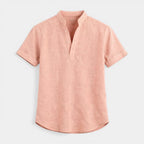 Textured Henley Shirt Stand Collar Relaxed Fit for Men