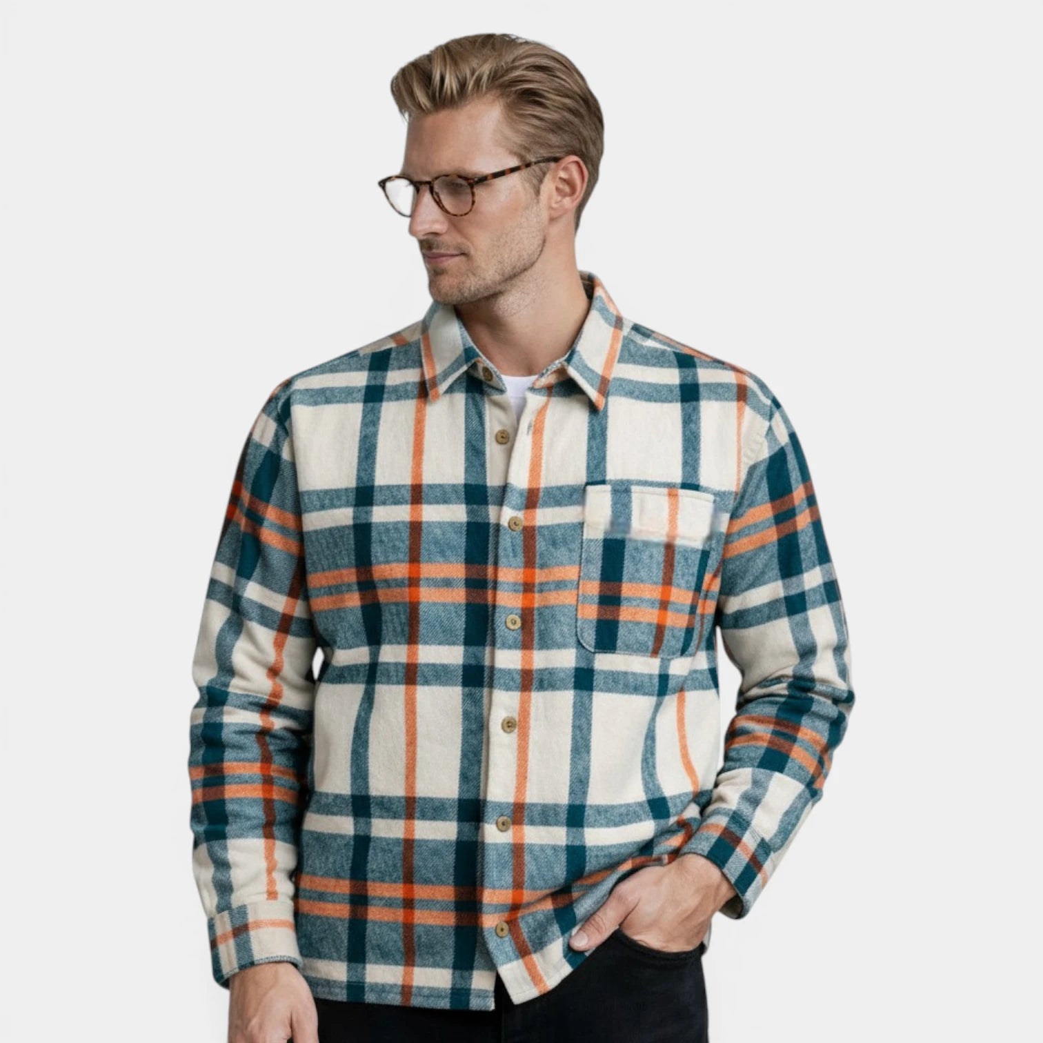 Checked Overshirt Relaxed Fit Button-Front for Men