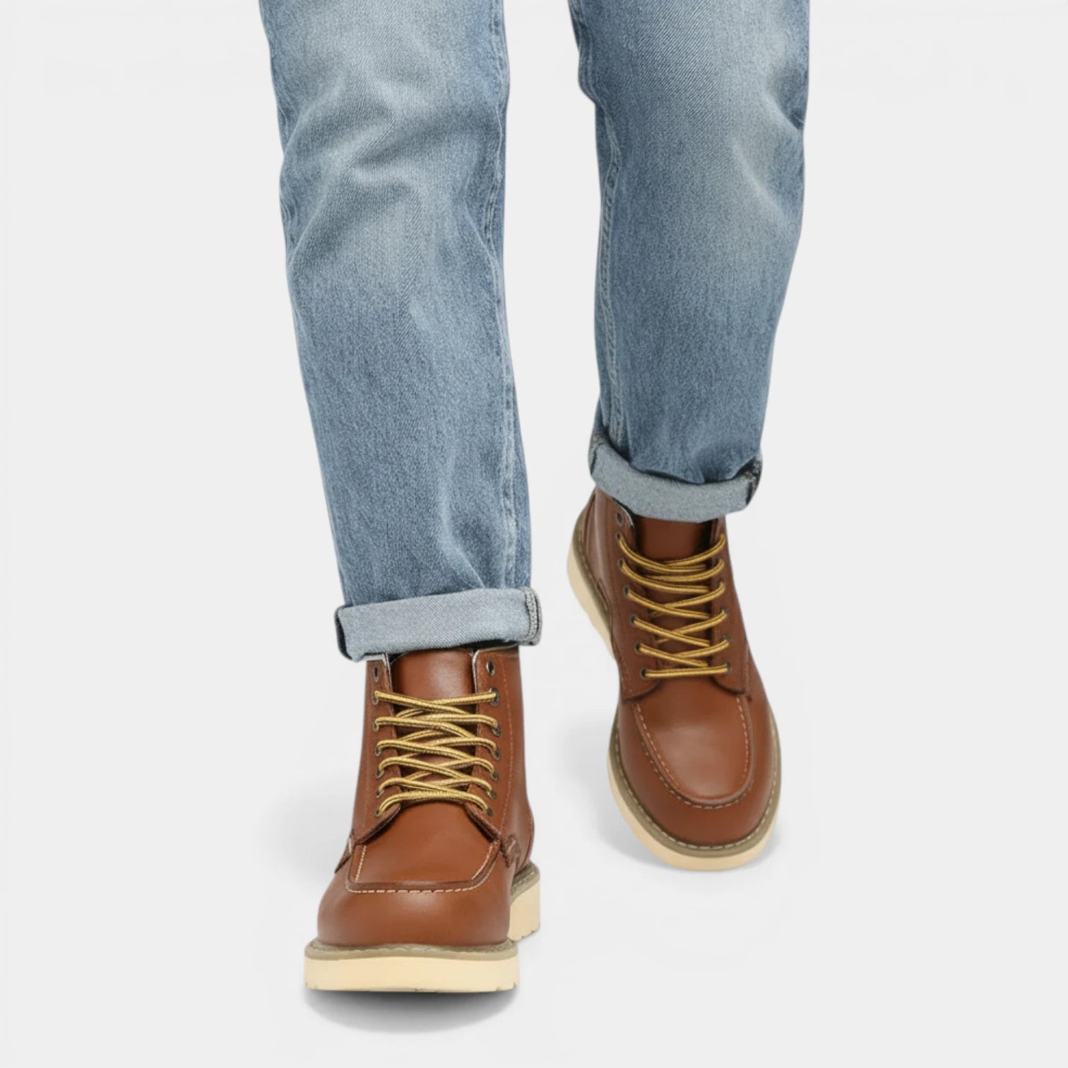 Contrast Stitch Vegan Leather Lace-Up Ankle Boots for Men