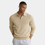 Half-Zip Ribbed Knit Polo Sweater Regular Fit for Men