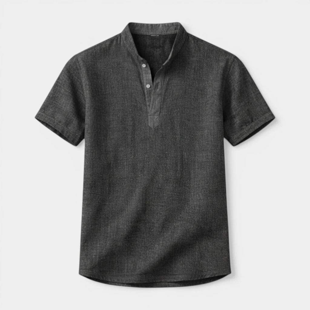 Textured Henley Shirt Stand Collar Relaxed Fit for Men