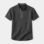 Textured Henley Shirt Stand Collar Relaxed Fit for Men