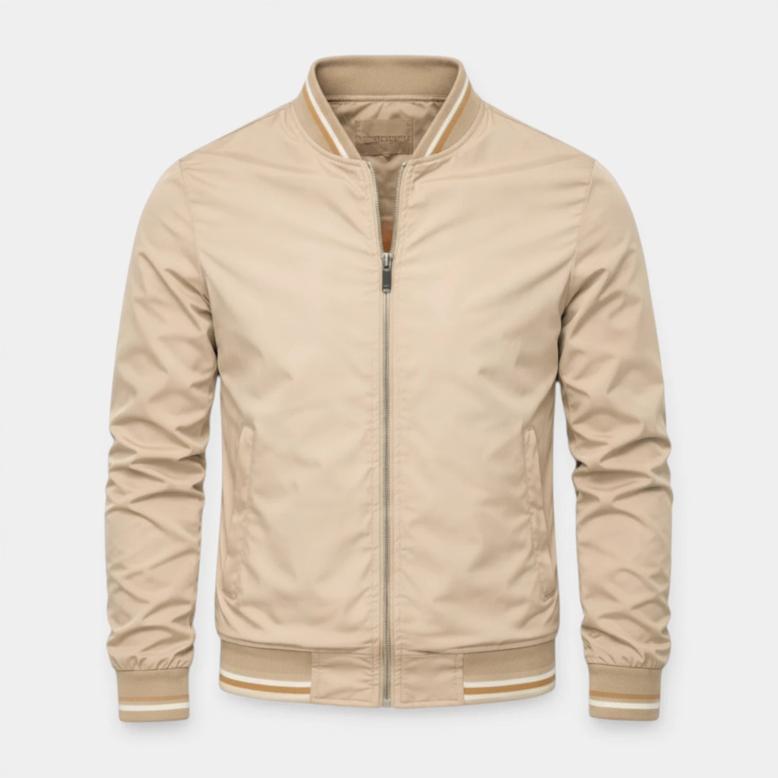 Regular Fit Zip-Up Bomber Jacket Ribbed Trim for Men