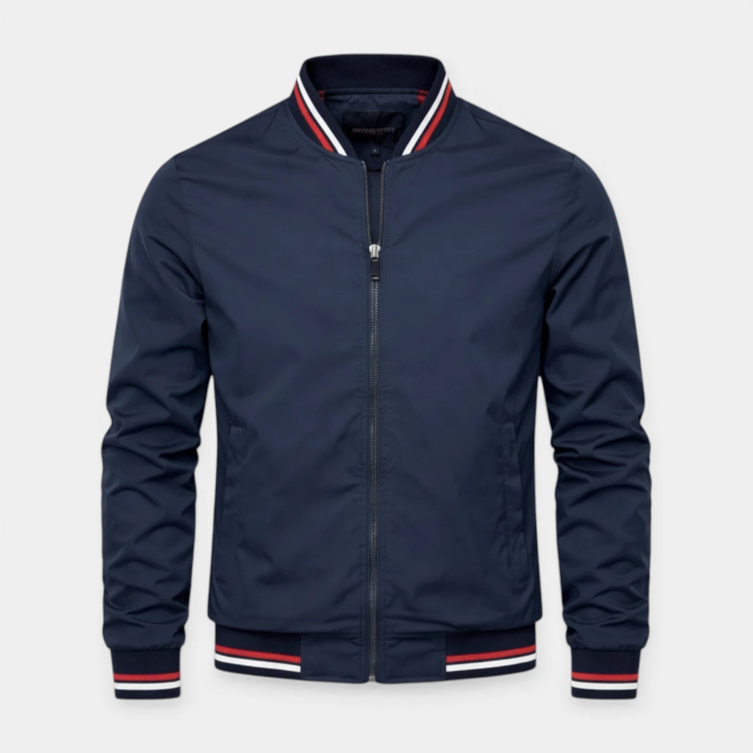 Regular Fit Zip-Up Bomber Jacket Ribbed Trim for Men