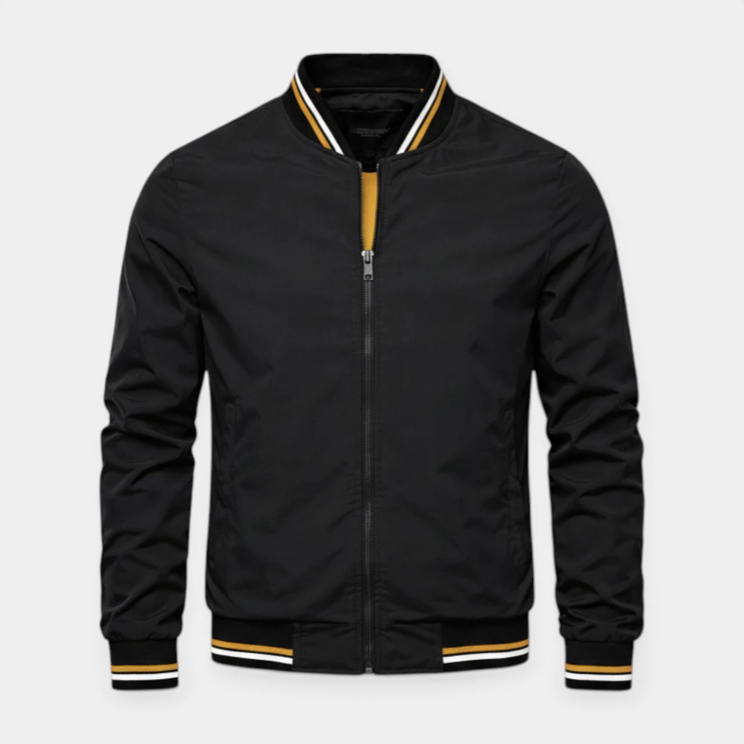Regular Fit Zip-Up Bomber Jacket Ribbed Trim for Men