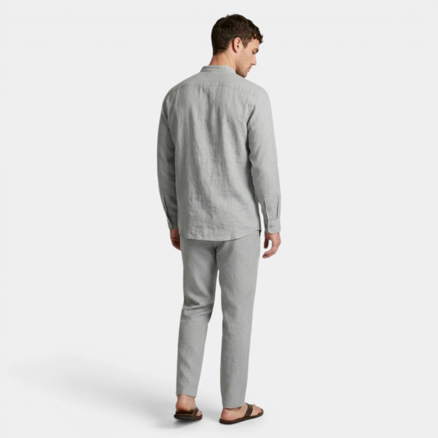Two-Piece Button-Up Stand Collar Set Regular Fit for Men