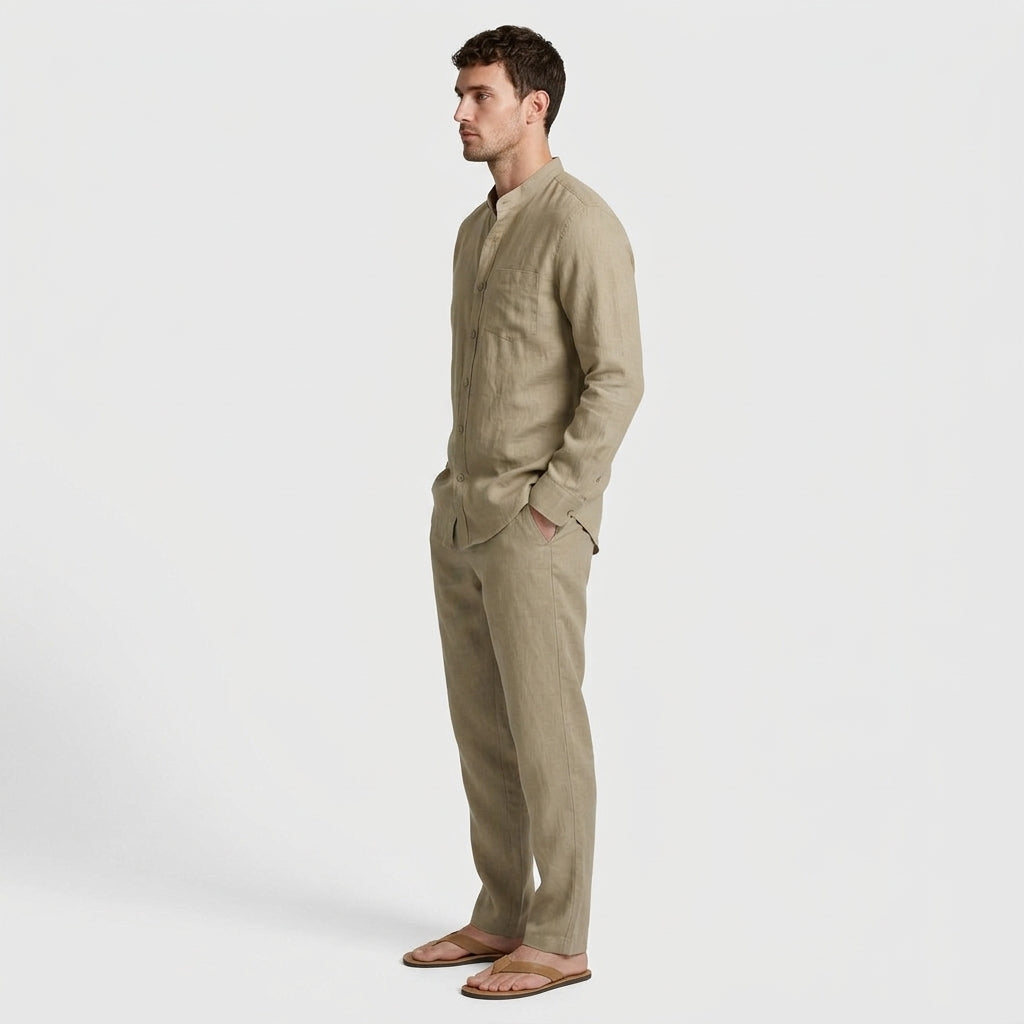Two-Piece Button-Up Stand Collar Set Regular Fit for Men