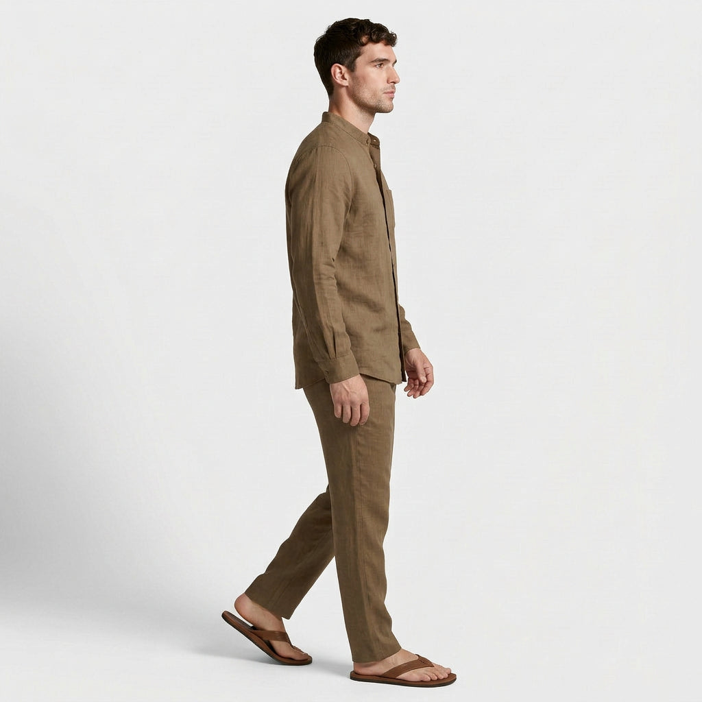 Two-Piece Button-Up Stand Collar Set Regular Fit for Men