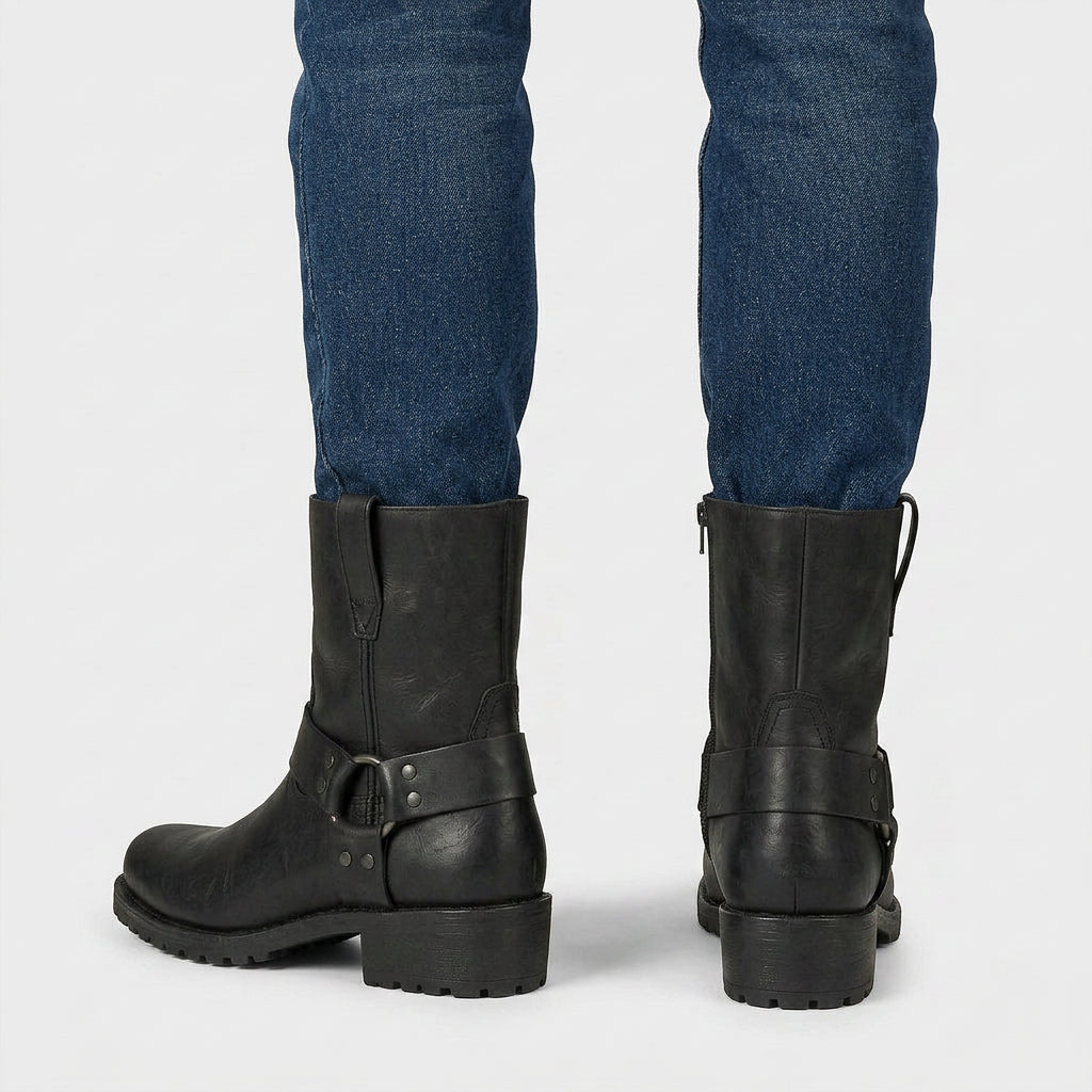 Leather Strap Ankle Boots Rugged Construction for Men