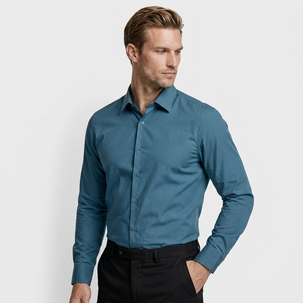 Wrinkle Resistant Long Sleeve Solid Shirt for Men