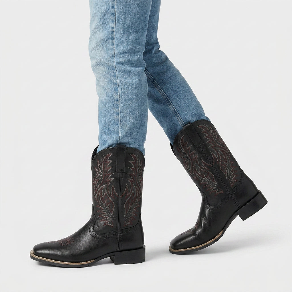 Western Cowboy Boots Embroidered Square Toe for Men